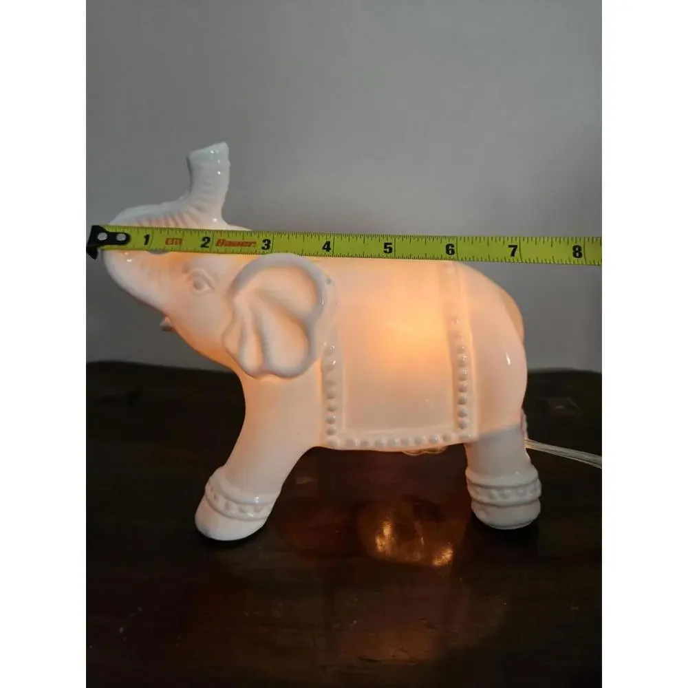 Elephant Night Light White Ceramic Nursery Lamp Boho Kids Room Decor